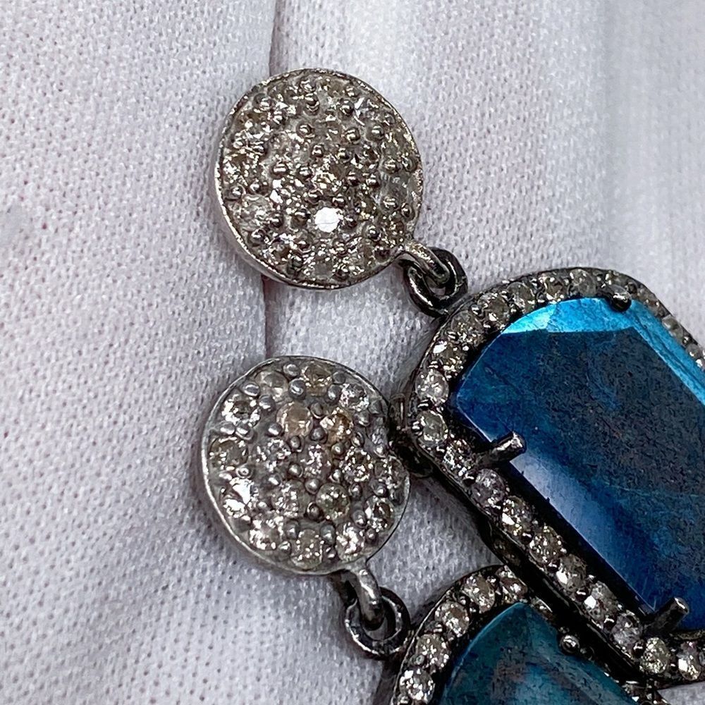 Adornia Fine Black Rhodium Sterling Silver Labradorite Diamond Drop Earrings - Picture 11 of 15